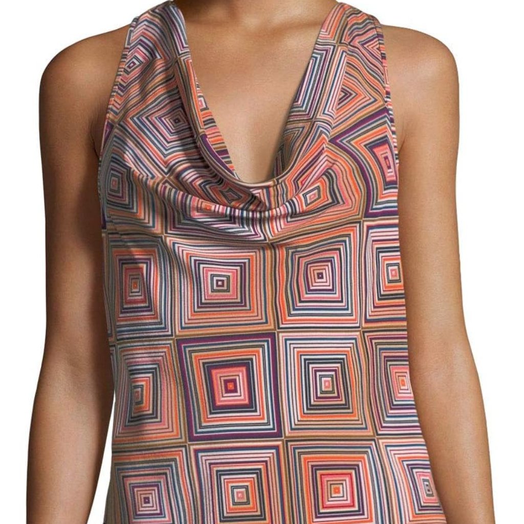 Trina Turk Kourtney Geometric Stripe Cowl Neck Racerback Silk Blouse S